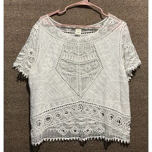 Ultra Pink Crochet Boho Blouse White White XL New No Tag